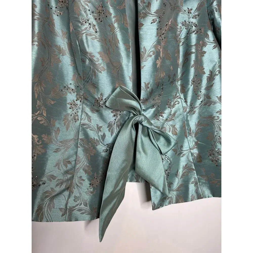 2000s R&M Richards seafoam brocade jacket & satin dress set size 18